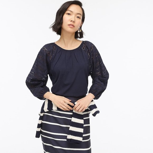 NWT J. Crew Long-Sleeve Eyelet Top - Picture 2 of 7